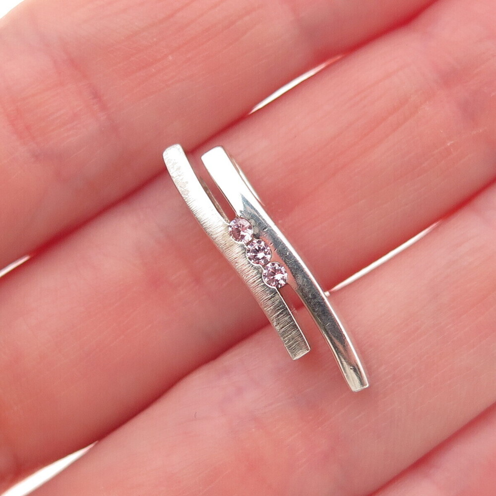 Fossil 925 Sterling Silver Pink C Z Modernist Mini Slide Charm Pendant
